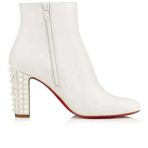 Christian Louboutin Suzi Folk 85 White Snow Leather Spike Ankle Heel Bootie 35 - Picture 7 of 10